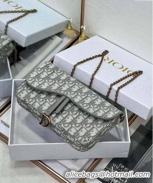 New Release Creation Dior Sanddle Pouch with Chain Mini Bag Blue Oblique Jacquard CD4093 Grey 2024