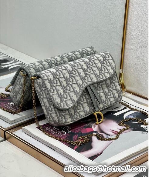 New Release Creation Dior Sanddle Pouch with Chain Mini Bag Blue Oblique Jacquard CD4093 Grey 2024