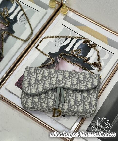 New Release Creation Dior Sanddle Pouch with Chain Mini Bag Blue Oblique Jacquard CD4093 Grey 2024