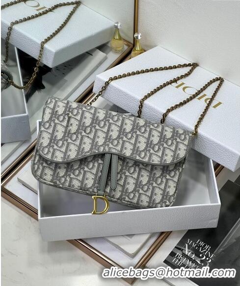 New Release Creation Dior Sanddle Pouch with Chain Mini Bag Blue Oblique Jacquard CD4093 Grey 2024