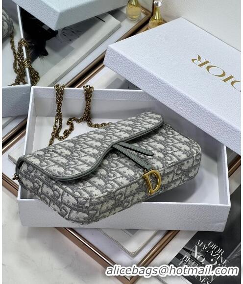 New Release Creation Dior Sanddle Pouch with Chain Mini Bag Blue Oblique Jacquard CD4093 Grey 2024