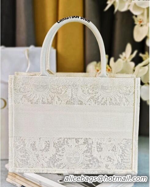 Top Grade Dior Medium Book Tote Bag  in Toile de Jouy Soleil Macrame CD2801 White 2024