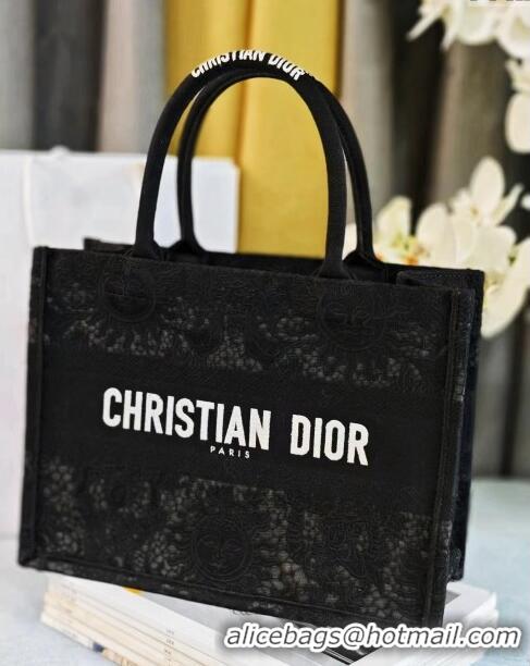 Original Cheap Dior Medium Book Tote Bag in Toile de Jouy Soleil Macrame CD2801 Black 2024