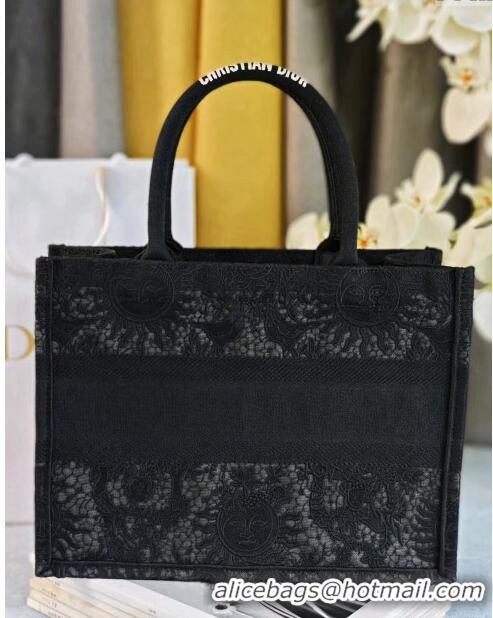 Original Cheap Dior Medium Book Tote Bag in Toile de Jouy Soleil Macrame CD2801 Black 2024