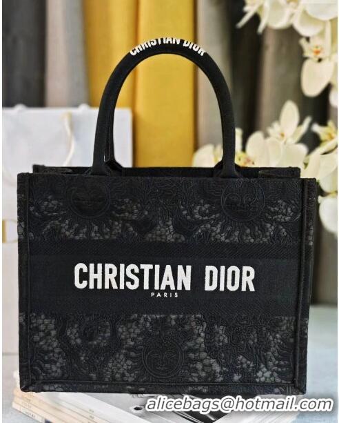 Original Cheap Dior Medium Book Tote Bag in Toile de Jouy Soleil Macrame CD2801 Black 2024