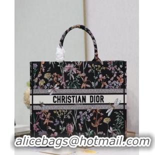 Market Sells Dior Large Book Tote Bag in Multicolor Dior Herbarium Embroidery CD2803 Black 2024