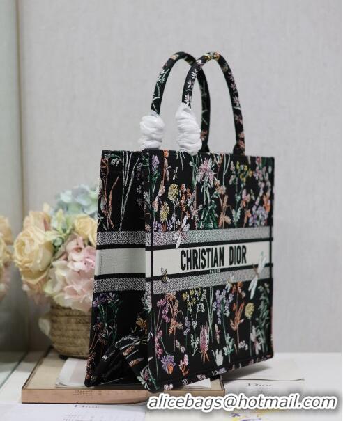 Market Sells Dior Large Book Tote Bag in Multicolor Dior Herbarium Embroidery CD2803 Black 2024