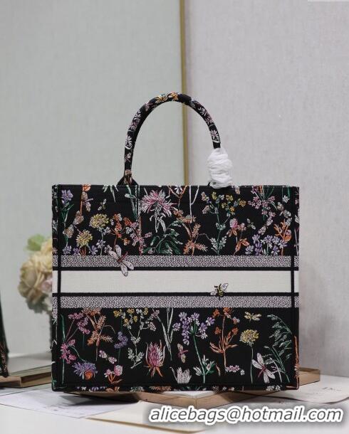 Market Sells Dior Large Book Tote Bag in Multicolor Dior Herbarium Embroidery CD2803 Black 2024