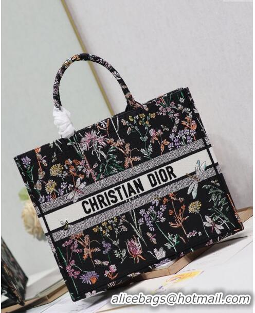 Market Sells Dior Large Book Tote Bag in Multicolor Dior Herbarium Embroidery CD2803 Black 2024