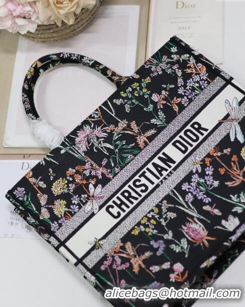 Market Sells Dior Large Book Tote Bag in Multicolor Dior Herbarium Embroidery CD2803 Black 2024