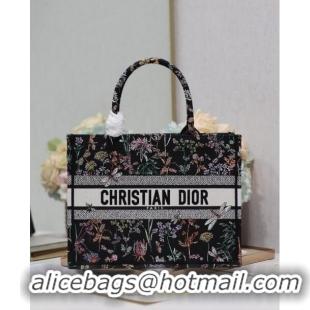 Buy New Cheap Dior Medium Book Tote Bag  in Multicolor Dior Herbarium Embroidery CD2804 Black 2024