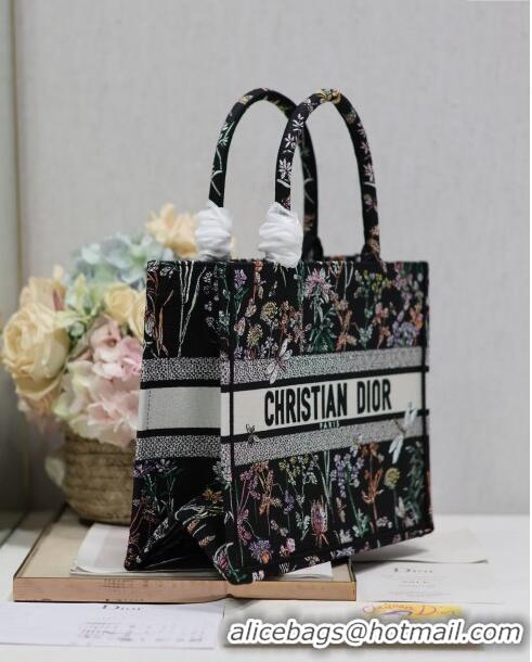 Buy New Cheap Dior Medium Book Tote Bag  in Multicolor Dior Herbarium Embroidery CD2804 Black 2024