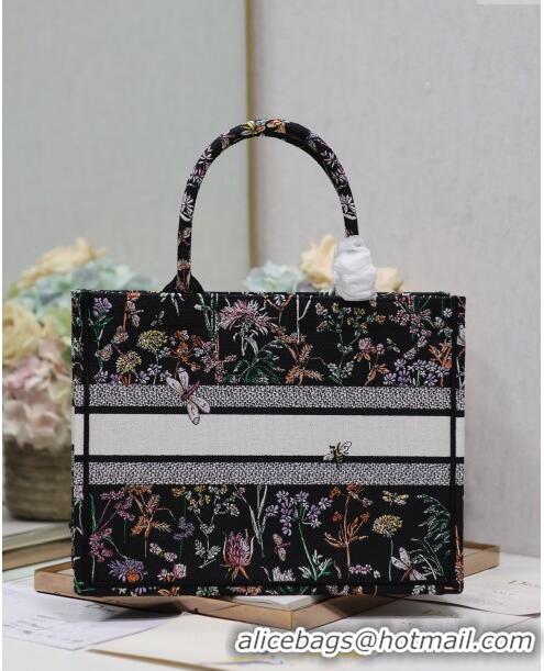 Buy New Cheap Dior Medium Book Tote Bag  in Multicolor Dior Herbarium Embroidery CD2804 Black 2024