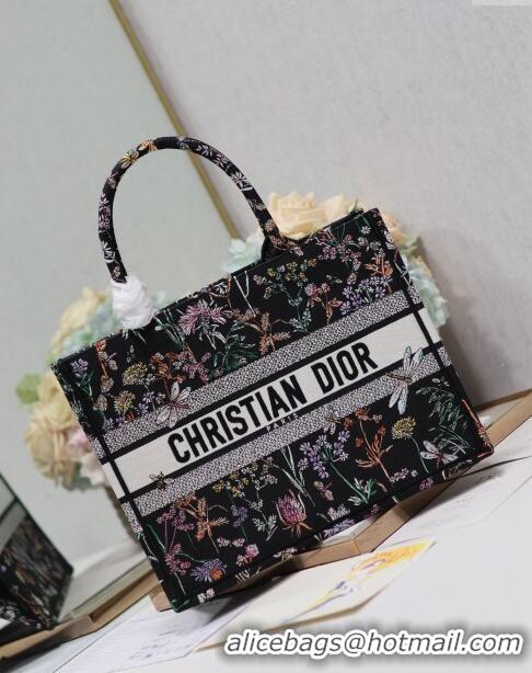 Buy New Cheap Dior Medium Book Tote Bag  in Multicolor Dior Herbarium Embroidery CD2804 Black 2024