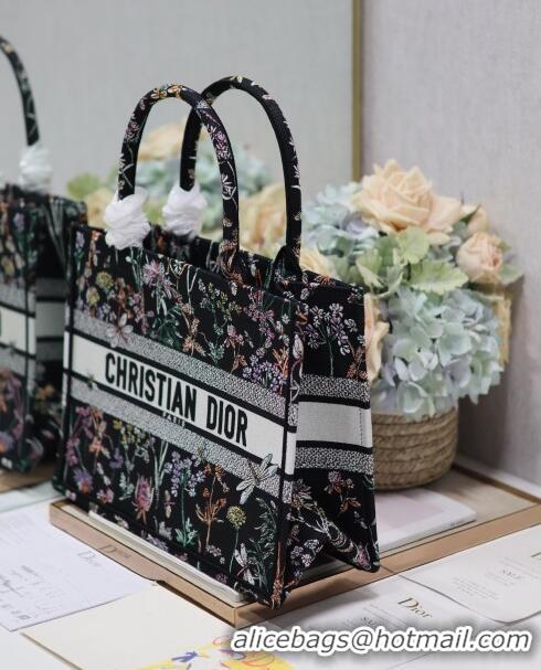 Buy New Cheap Dior Medium Book Tote Bag  in Multicolor Dior Herbarium Embroidery CD2804 Black 2024