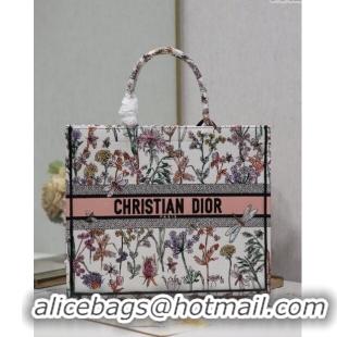 Buy Grade Dior Large Book Tote Bag in Multicolor Dior Herbarium Embroidery CD2803 White 2024