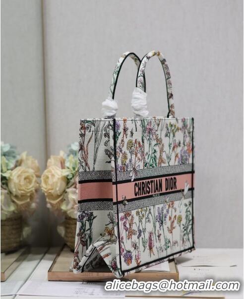 Buy Grade Dior Large Book Tote Bag in Multicolor Dior Herbarium Embroidery CD2803 White 2024