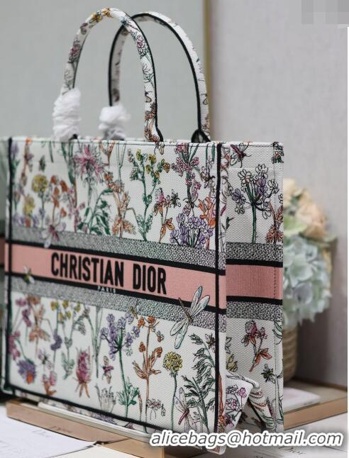 Buy Grade Dior Large Book Tote Bag in Multicolor Dior Herbarium Embroidery CD2803 White 2024