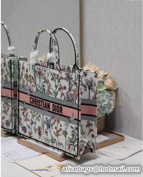 Buy Grade Dior Large Book Tote Bag in Multicolor Dior Herbarium Embroidery CD2803 White 2024