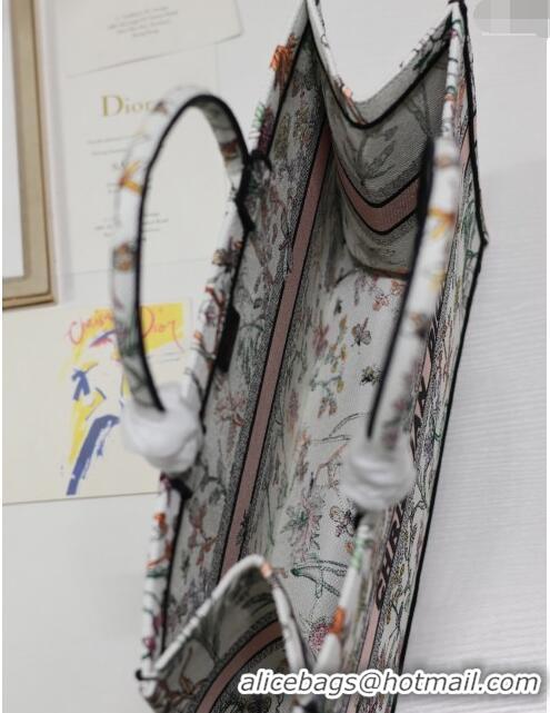 Buy Grade Dior Large Book Tote Bag in Multicolor Dior Herbarium Embroidery CD2803 White 2024