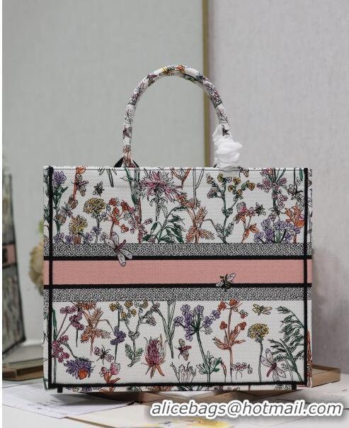 Buy Grade Dior Large Book Tote Bag in Multicolor Dior Herbarium Embroidery CD2803 White 2024