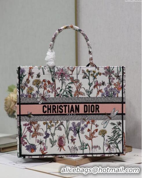 Buy Grade Dior Large Book Tote Bag in Multicolor Dior Herbarium Embroidery CD2803 White 2024