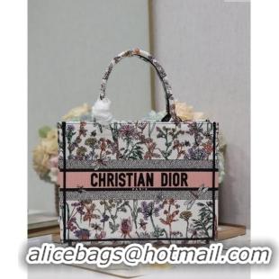 Buy Classic Dior Medium Book Tote Bag in Multicolor Dior Herbarium Embroidery CD2804 White 2024