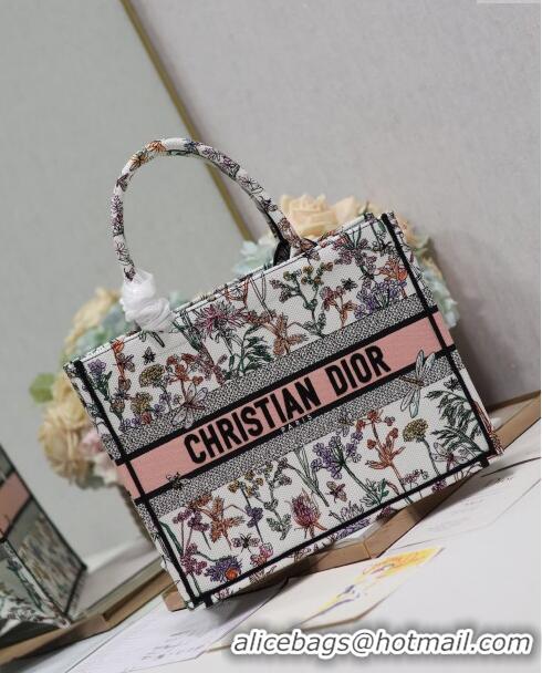 Buy Classic Dior Medium Book Tote Bag in Multicolor Dior Herbarium Embroidery CD2804 White 2024