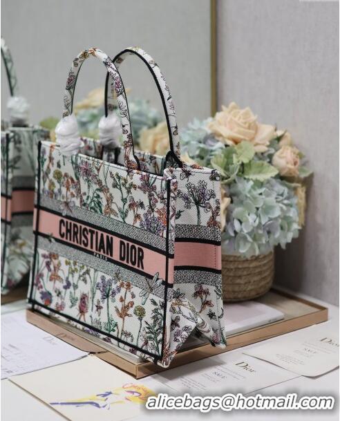 Buy Classic Dior Medium Book Tote Bag in Multicolor Dior Herbarium Embroidery CD2804 White 2024