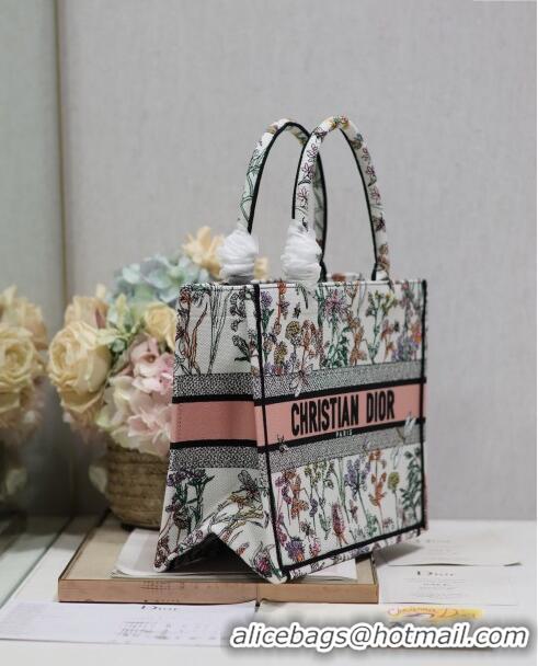 Buy Classic Dior Medium Book Tote Bag in Multicolor Dior Herbarium Embroidery CD2804 White 2024