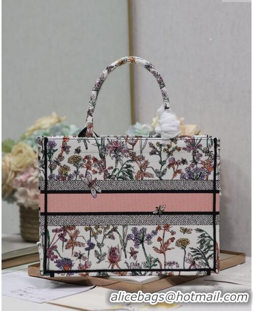 Buy Classic Dior Medium Book Tote Bag in Multicolor Dior Herbarium Embroidery CD2804 White 2024