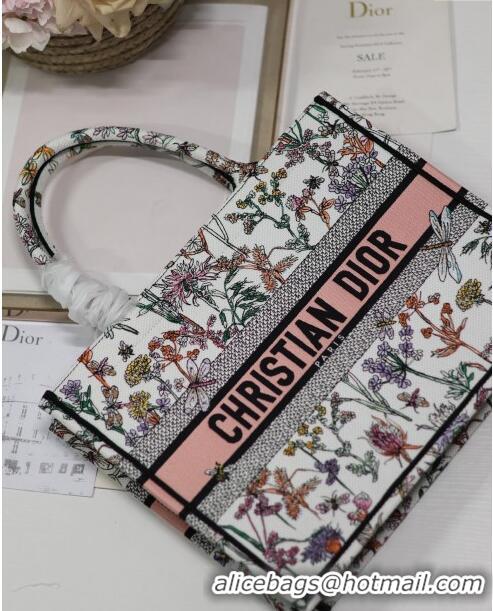 Buy Classic Dior Medium Book Tote Bag in Multicolor Dior Herbarium Embroidery CD2804 White 2024