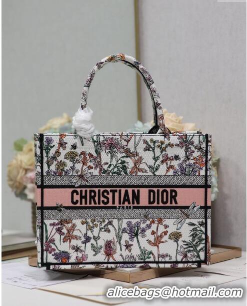 Buy Classic Dior Medium Book Tote Bag in Multicolor Dior Herbarium Embroidery CD2804 White 2024