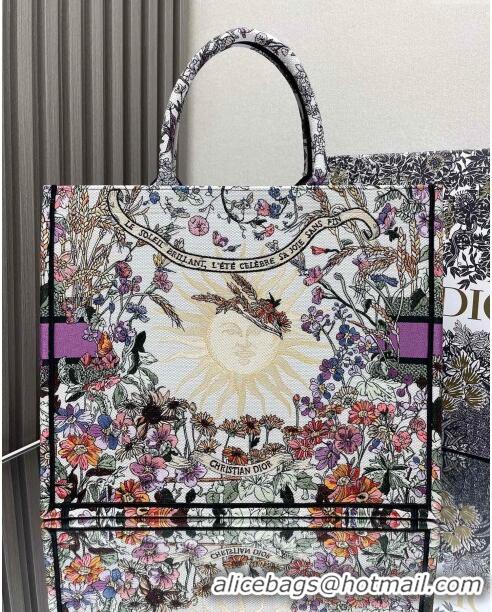 Best Price Dior Large Book Tote Bag in Ecru Multicolor Dior 4 Saisons Été Soleil CD2803 Purple 2024