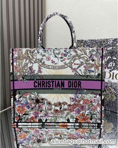 Best Price Dior Large Book Tote Bag in Ecru Multicolor Dior 4 Saisons Été Soleil CD2803 Purple 2024