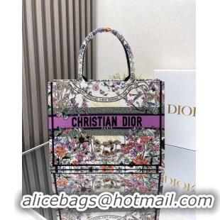 Good Quality Dior Medium Book Tote Bag Bag in Ecru Multicolor Dior 4 Saisons Été Soleil CD2804 Purple 2024