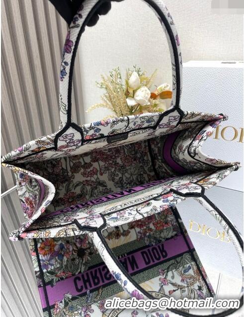 Good Quality Dior Medium Book Tote Bag Bag in Ecru Multicolor Dior 4 Saisons Été Soleil CD2804 Purple 2024