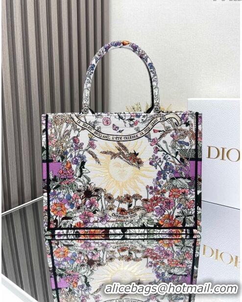 Good Quality Dior Medium Book Tote Bag Bag in Ecru Multicolor Dior 4 Saisons Été Soleil CD2804 Purple 2024