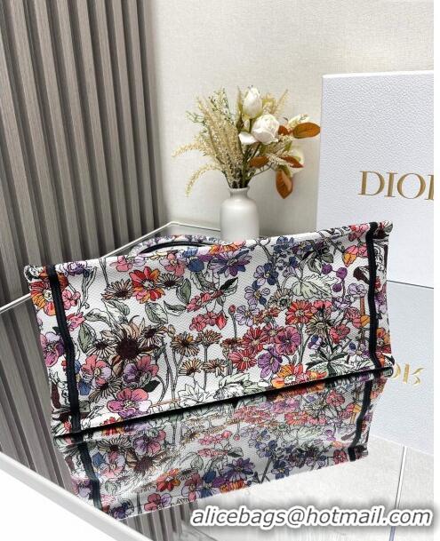 Good Quality Dior Medium Book Tote Bag Bag in Ecru Multicolor Dior 4 Saisons Été Soleil CD2804 Purple 2024