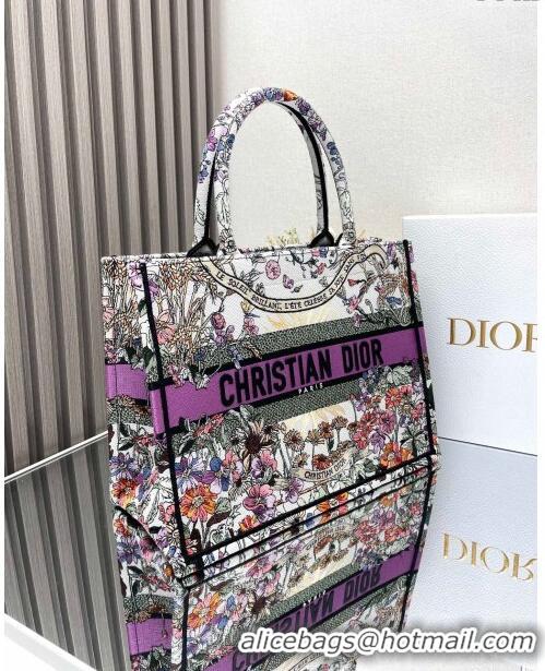 Good Quality Dior Medium Book Tote Bag Bag in Ecru Multicolor Dior 4 Saisons Été Soleil CD2804 Purple 2024