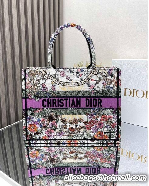 Good Quality Dior Medium Book Tote Bag Bag in Ecru Multicolor Dior 4 Saisons Été Soleil CD2804 Purple 2024