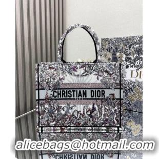 Good Quality Dior Medium Book Tote Bag in Ecru Multicolor Dior 4 Saisons Hiver Soleil CD2804 Grey 2024