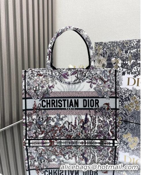 Good Quality Dior Medium Book Tote Bag in Ecru Multicolor Dior 4 Saisons Hiver Soleil CD2804 Grey 2024