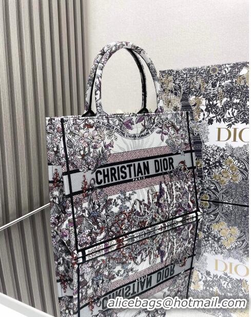 Good Quality Dior Medium Book Tote Bag in Ecru Multicolor Dior 4 Saisons Hiver Soleil CD2804 Grey 2024