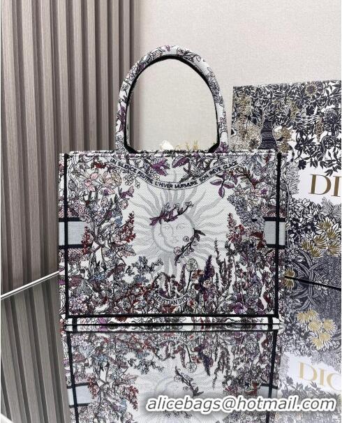 Good Quality Dior Medium Book Tote Bag in Ecru Multicolor Dior 4 Saisons Hiver Soleil CD2804 Grey 2024