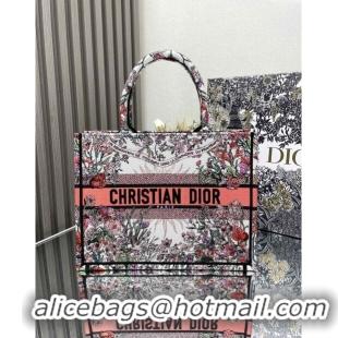 New Cheap Dior Medium Book Tote Bag in Ecru Multicolor Dior 4 Saisons Printemps Soleil CD2804 Pink 2024