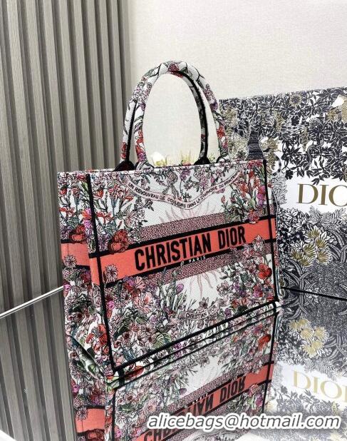 New Cheap Dior Medium Book Tote Bag in Ecru Multicolor Dior 4 Saisons Printemps Soleil CD2804 Pink 2024