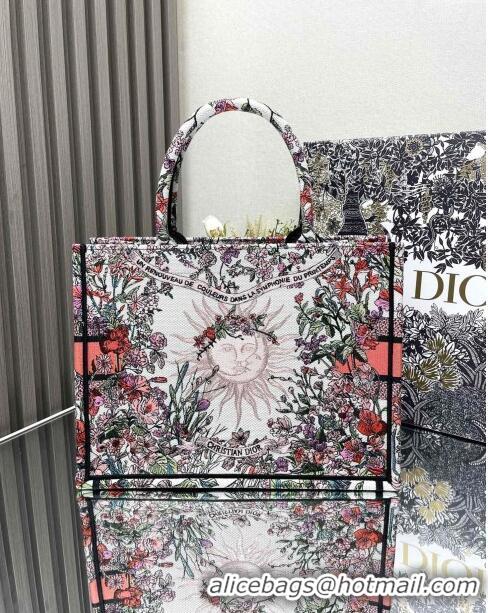 New Cheap Dior Medium Book Tote Bag in Ecru Multicolor Dior 4 Saisons Printemps Soleil CD2804 Pink 2024