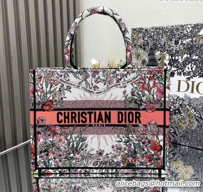 Fashion Dior Large Book Tote Bag Bag in Ecru Multicolor Dior 4 Saisons Printemps Soleil CD2803 Pink 2024