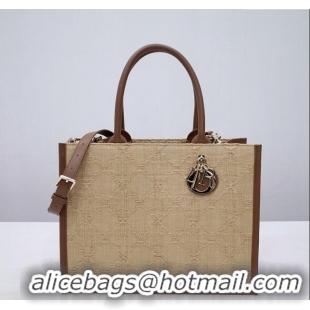 Buy Fashionable Dior Medium Book Tote Bag in Cannage Raffia CD2814 Beige 2024